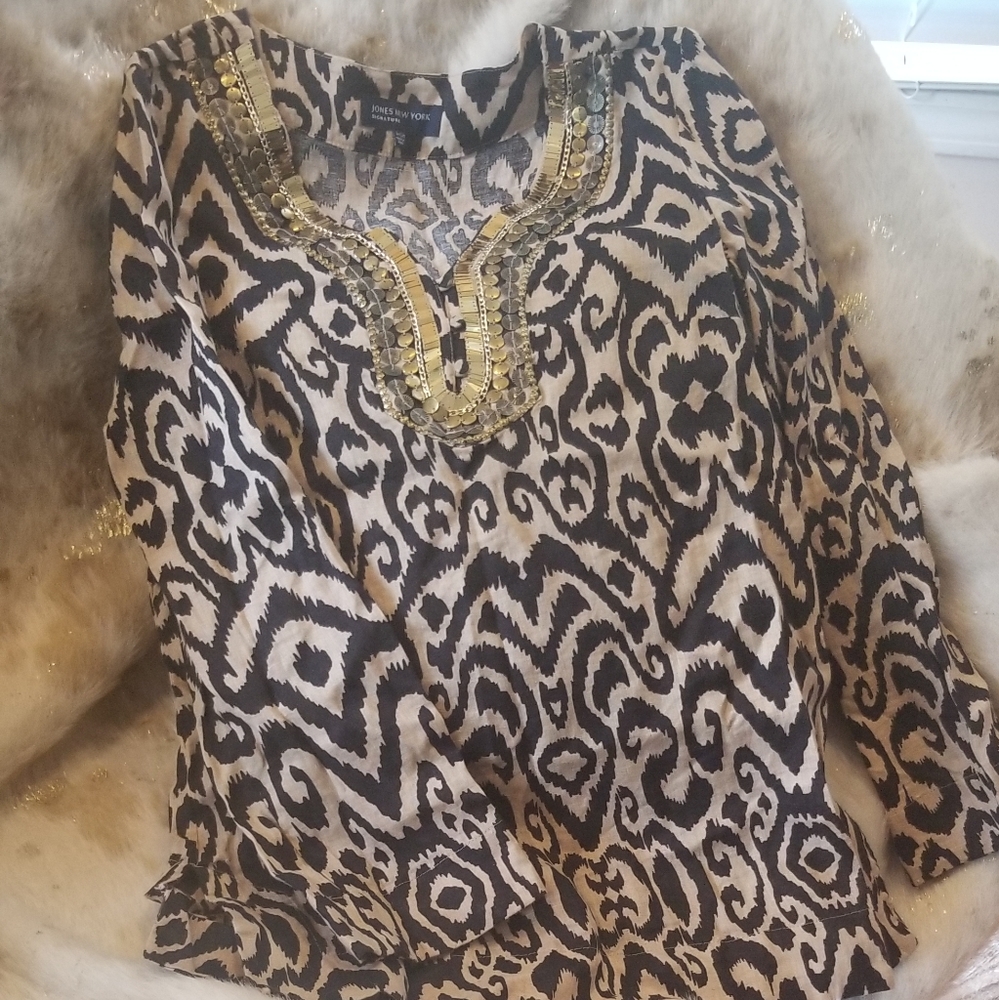 Embellished Linen Jones New York Blouse